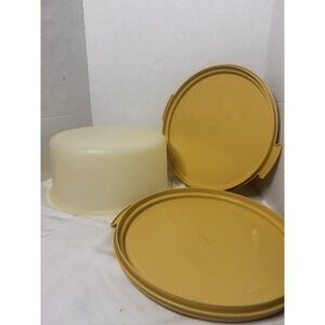 Vintage Tupperware Pie Cake Keeper Carrier 719-1 Harvest Gold Lot , Cover Trays